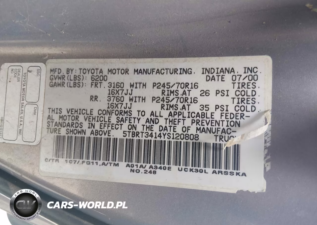 2000 Toyota Tundra Sr5 V8 VIN:5TBRT3414YS120808 - 9