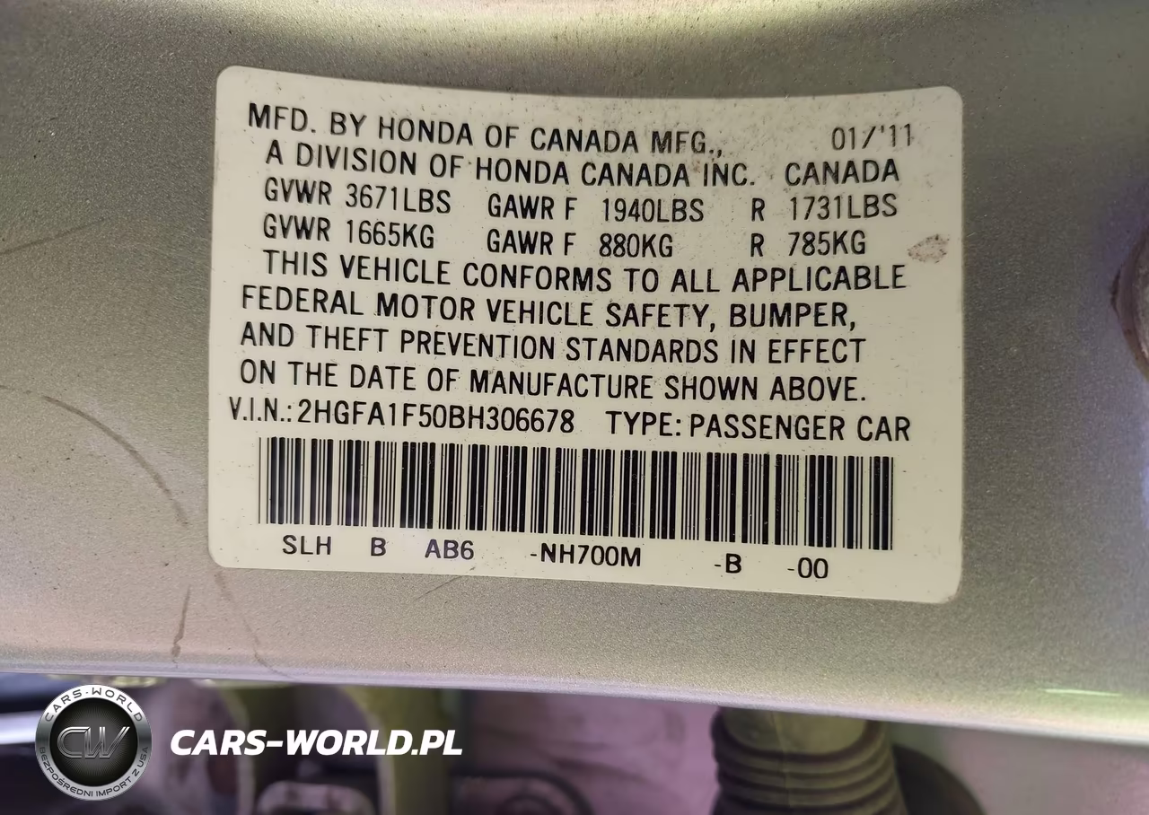 2011 Honda Civic Lx VIN:2HGFA1F50BH306678 - 9