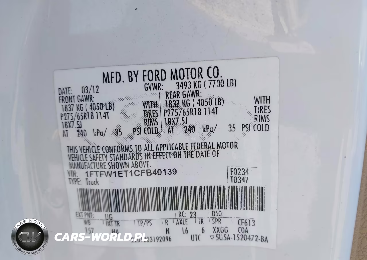 2012 Ford F-150 Lariat VIN:1FTFW1ET1CFB40139 - 9