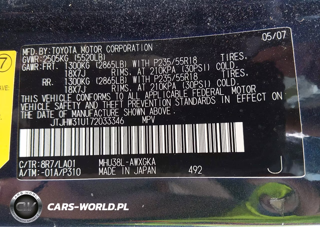 2007 Lexus Rx 400H VIN:JTJHW31U172033346 - 9