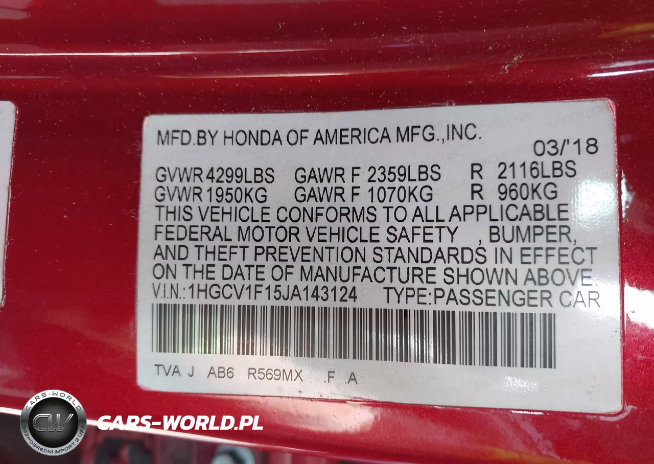 2018 Honda Accord Lx VIN:1HGCV1F15JA143124 - 9