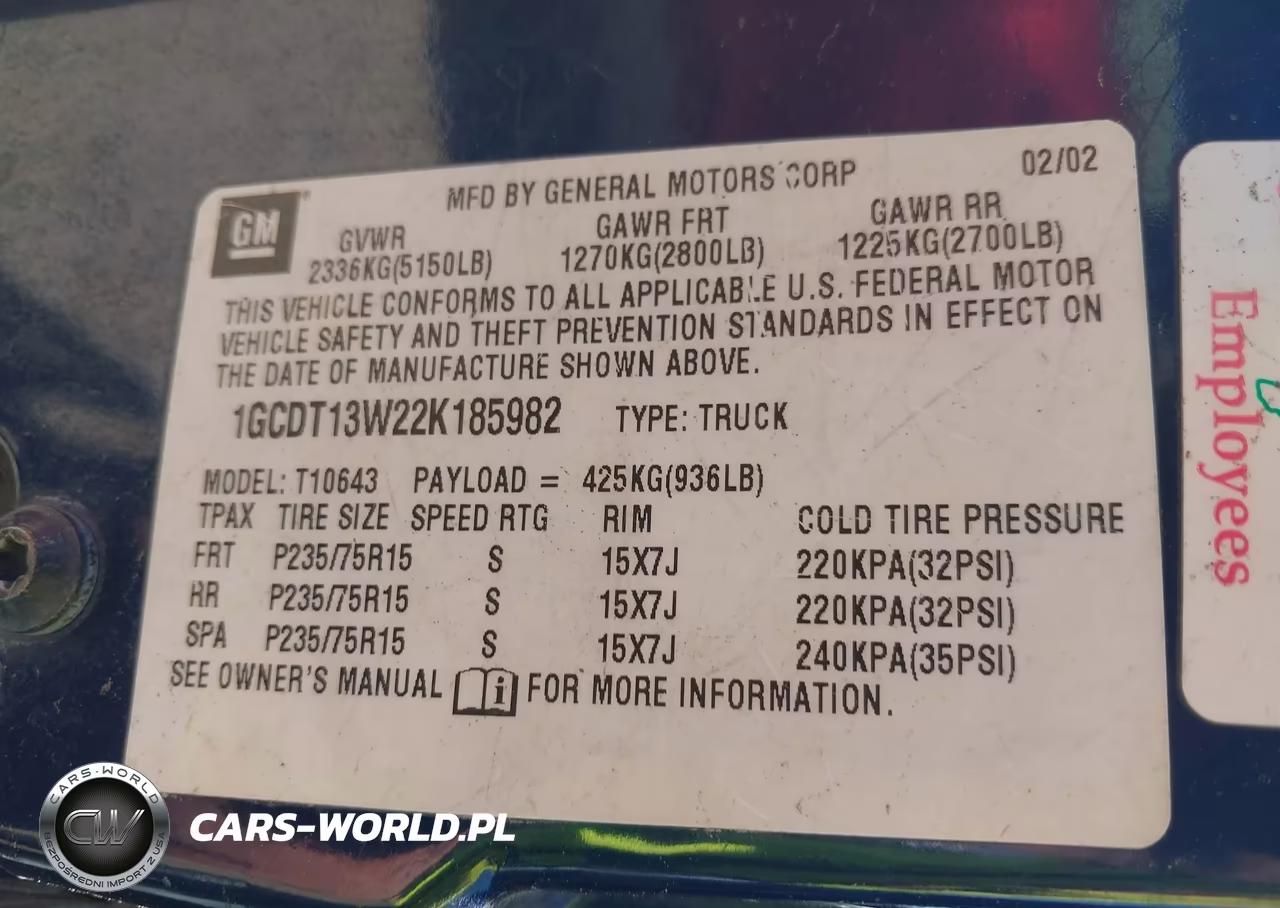 2002 Chevrolet S-10 Ls VIN:1GCDT13W22K185982 - 9