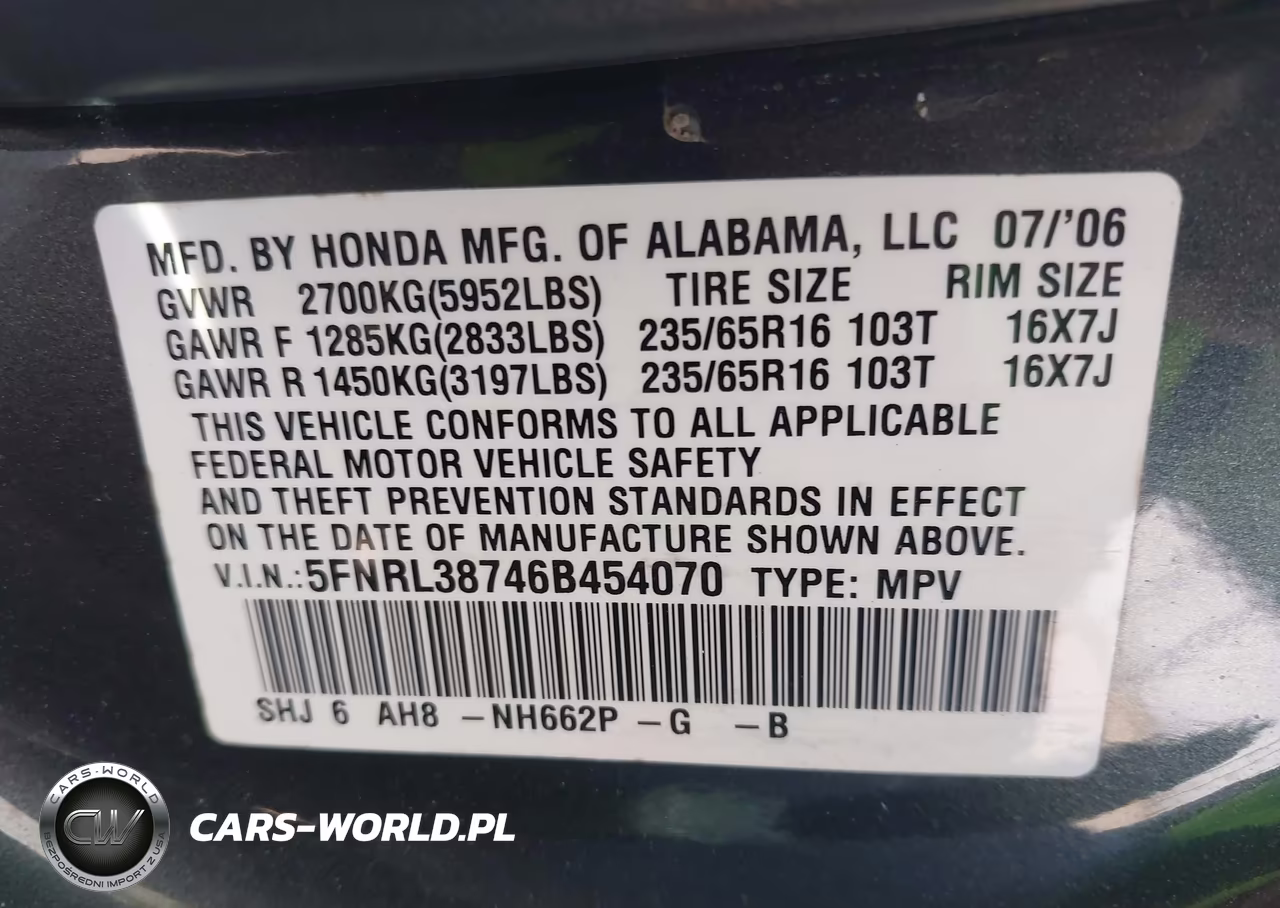 2006 Honda Odyssey Ex-L VIN:5FNRL38746B454070 - 9