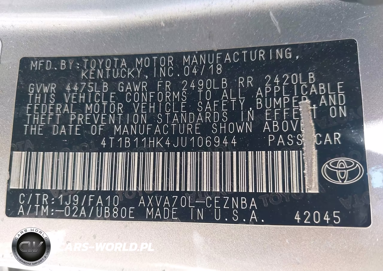 2018 Toyota Camry Le VIN:4T1B11HK4JU106944 - 9