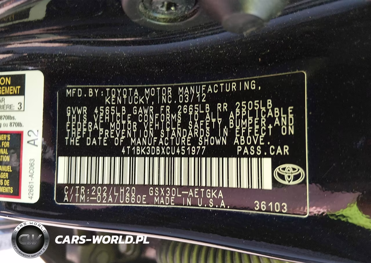 2012 Toyota Avalon VIN:4T1BK3DBXCU451977 - 9