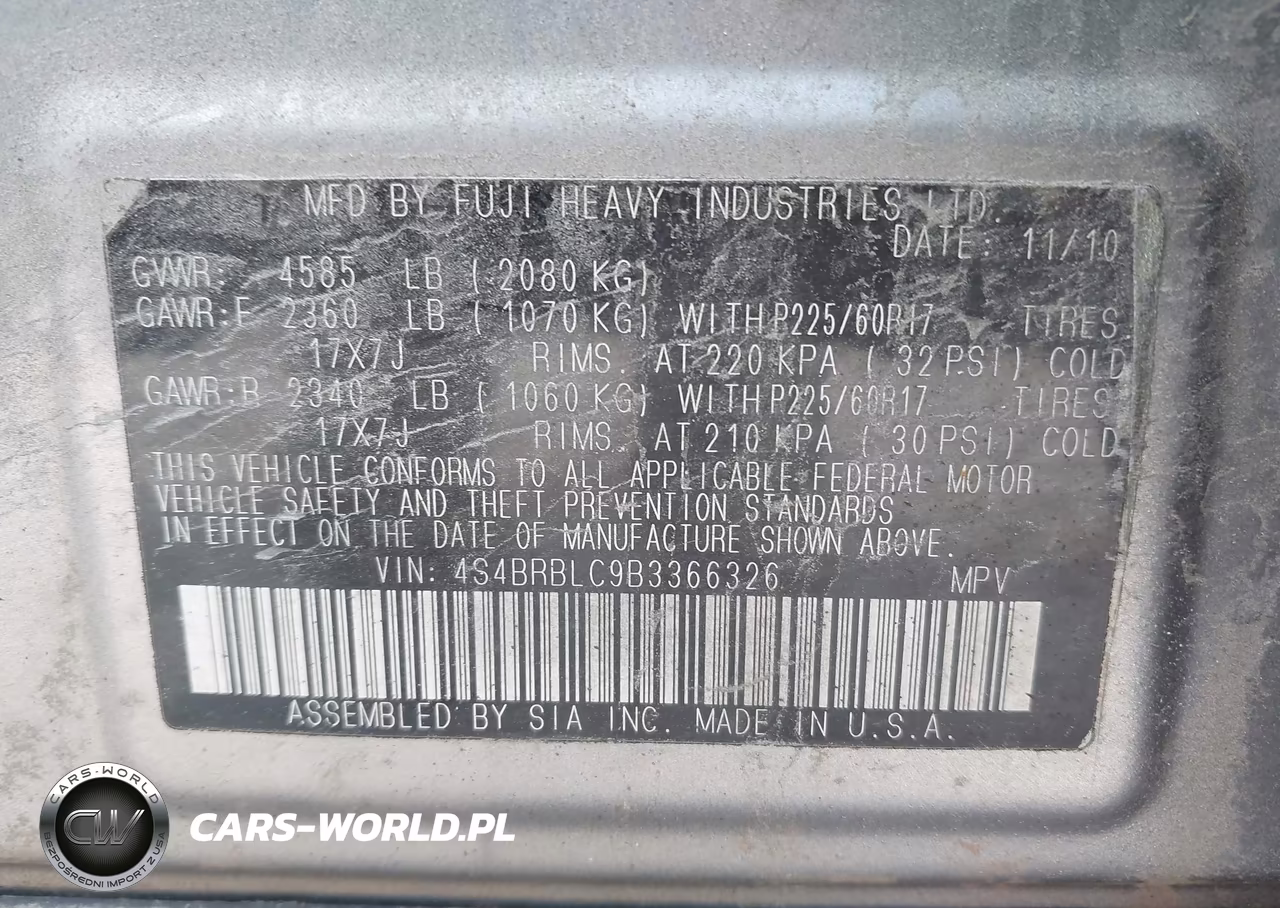 2011 Subaru Outback 2.5I Limited VIN:4S4BRBLC9B3366326 - 9