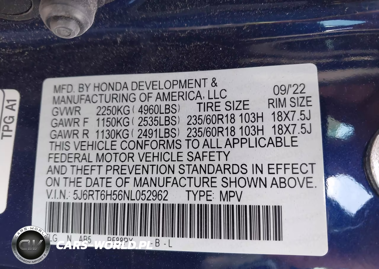 2022 Honda Crv Awd VIN:5J6RT6H56NL052962 - 9