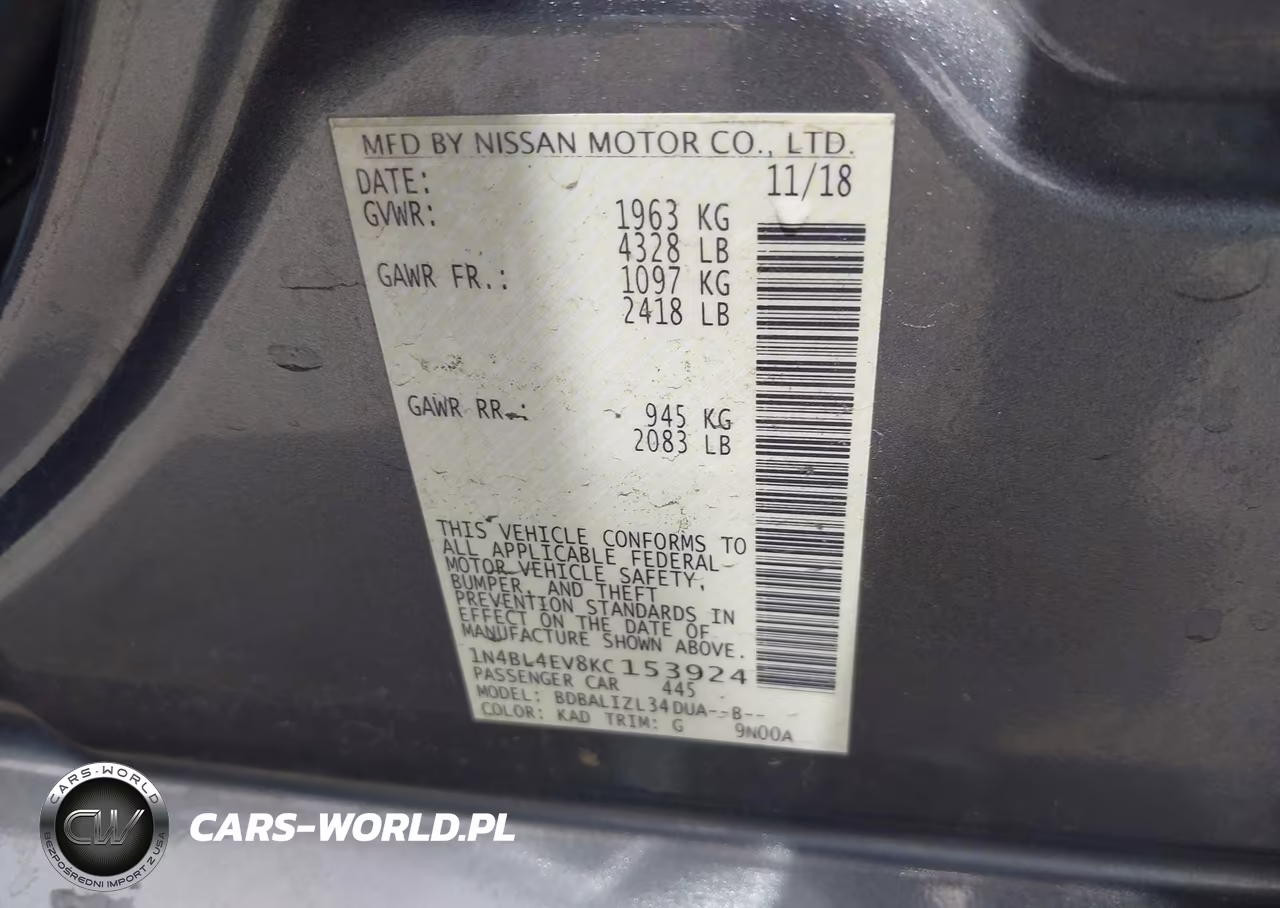 2019 Nissan Altima 2.5 Sl VIN:1N4BL4EV8KC153924 - 9