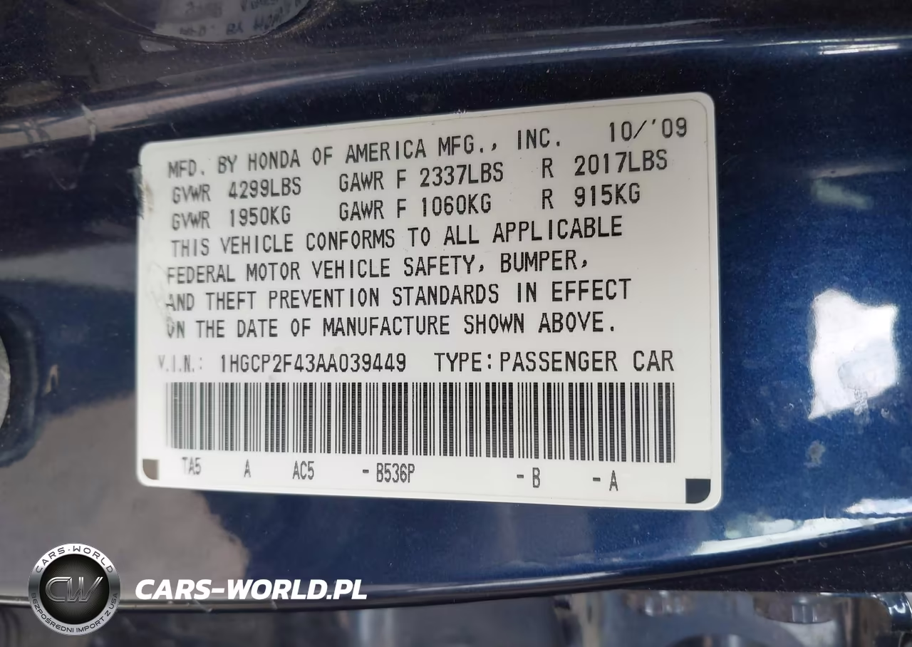 2010 Honda Accord 2.4 Lx-P VIN:1HGCP2F43AA039449 - 9