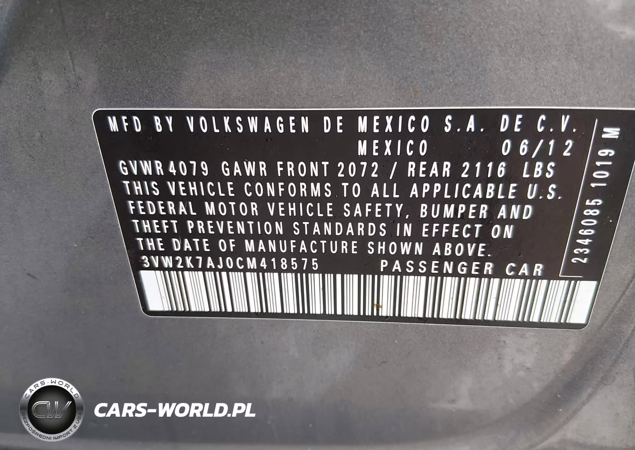 2012 Volkswagen Jetta 2.0L S VIN:3VW2K7AJ0CM418575 - 9
