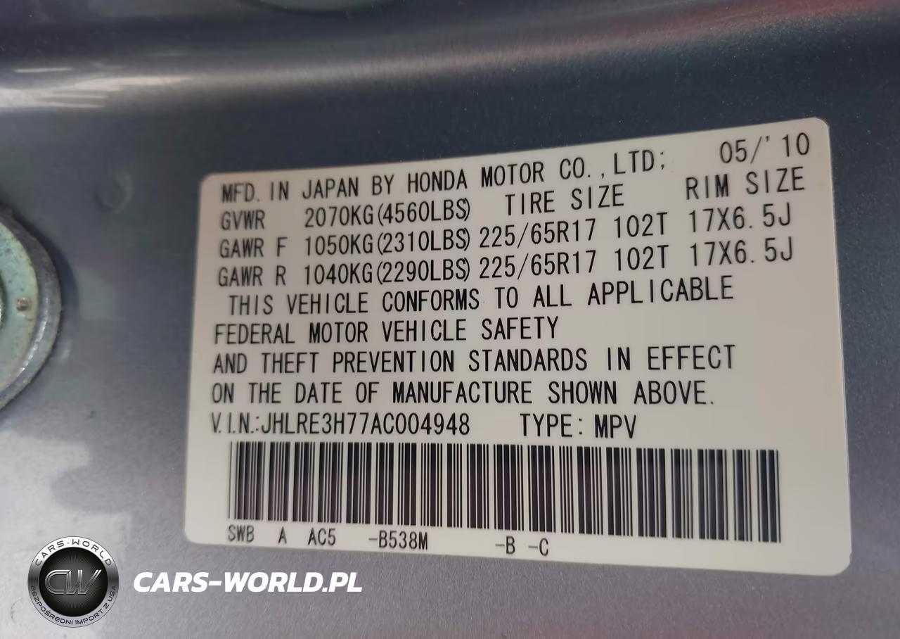 2010 Honda Cr-V Ex-L VIN:JHLRE3H77AC004948 - 9