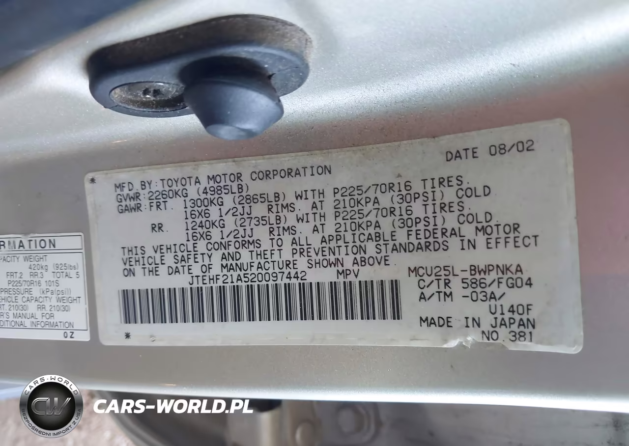 2002 Toyota Highlander V6 VIN:JTEHF21A520097442 - 9
