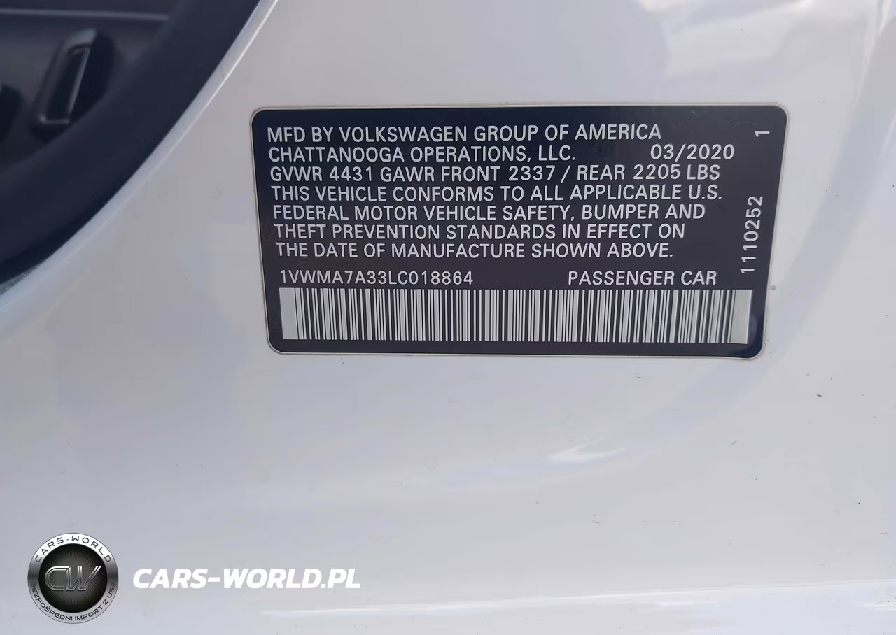 2020 Volkswagen Passat 2.0T R-Line VIN:1VWMA7A33LC018864 - 9