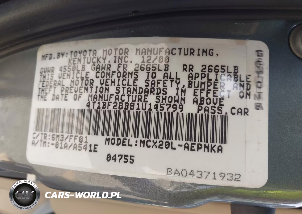 2001 Toyota Avalon Xl VIN:4T1BF28B81U145799 - 9