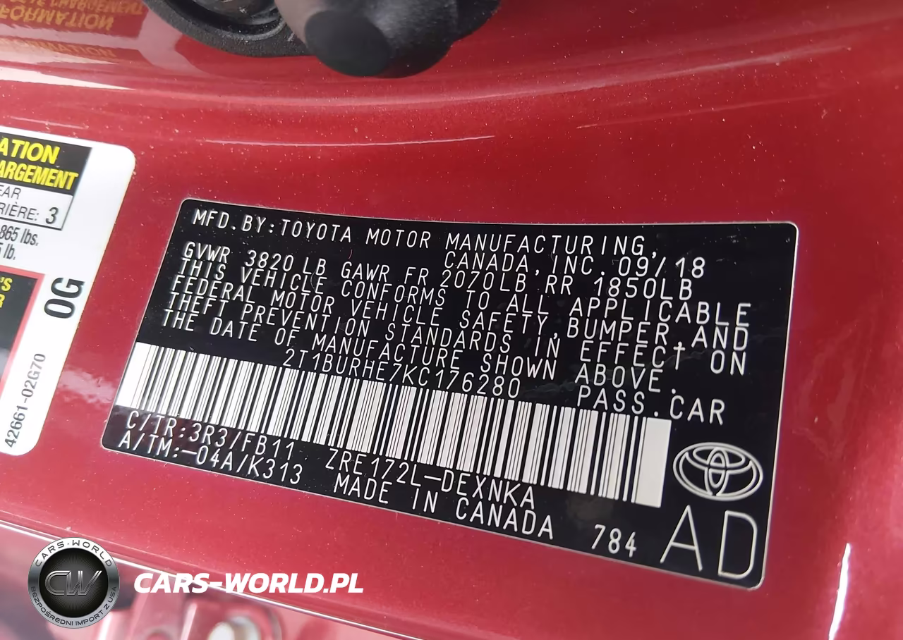 2019 Toyota Corolla L VIN:2T1BURHE7KC176280 - 9