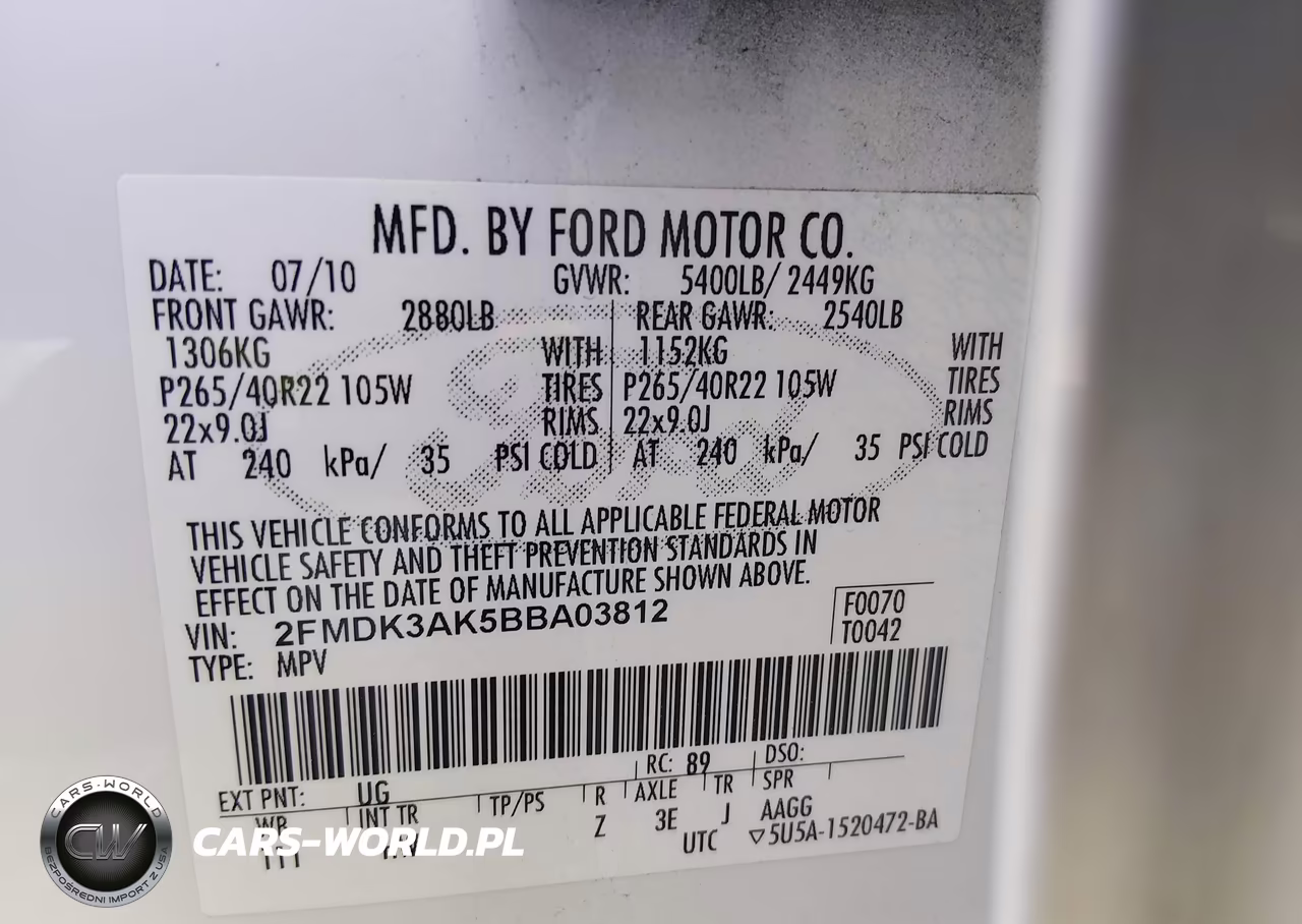 2011 Ford Edge Sport VIN:2FMDK3AK5BBA03812 - 9