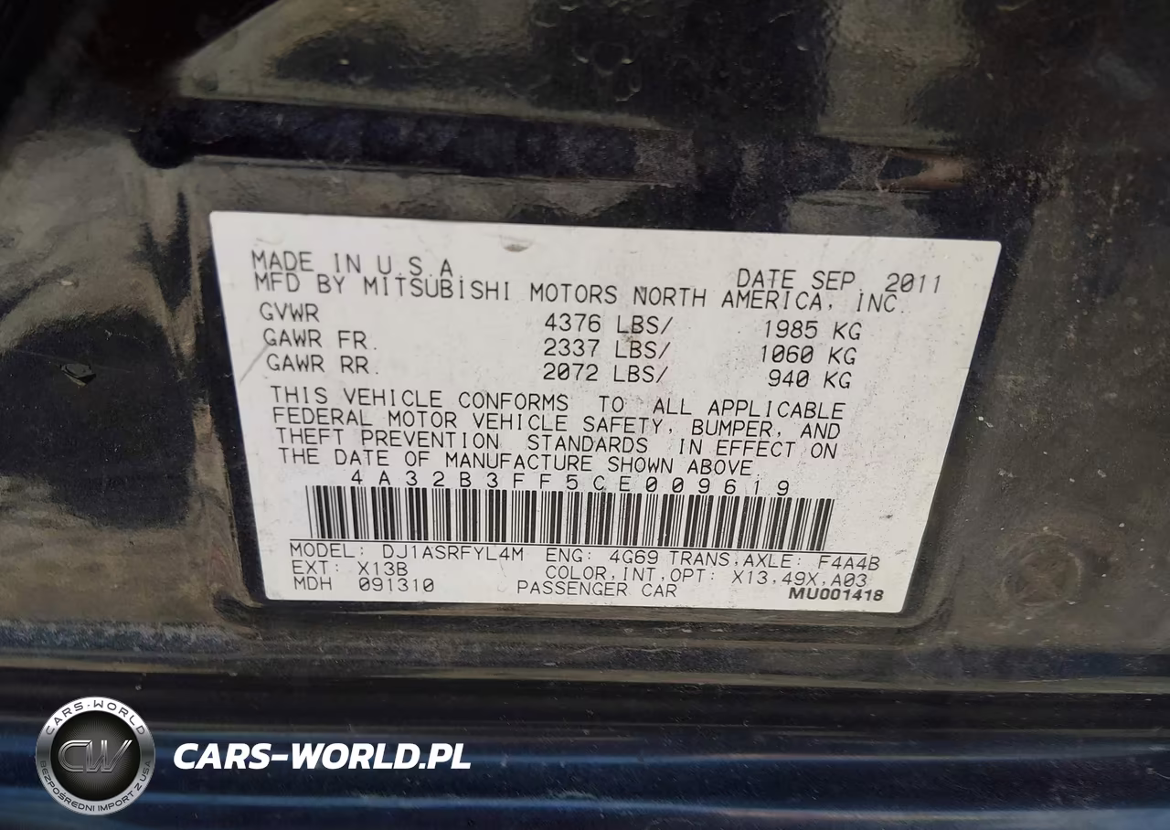 2012 Mitsubishi Galant Es-Se VIN:4A32B3FF5CE009619 - 9