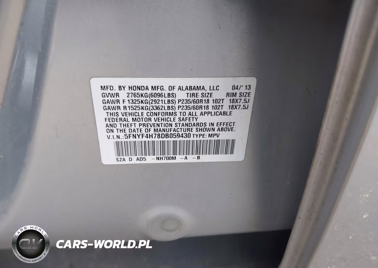 2013 Honda Pilot Ex-L VIN:5FNYF4H78DB059430 - 9