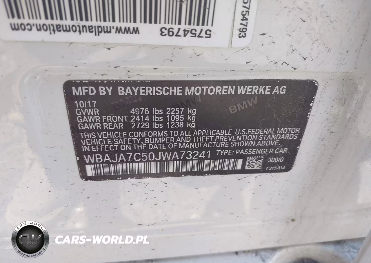 2018 BMW 530I xDrive VIN:WBAJA7C50JWA73241 - 9