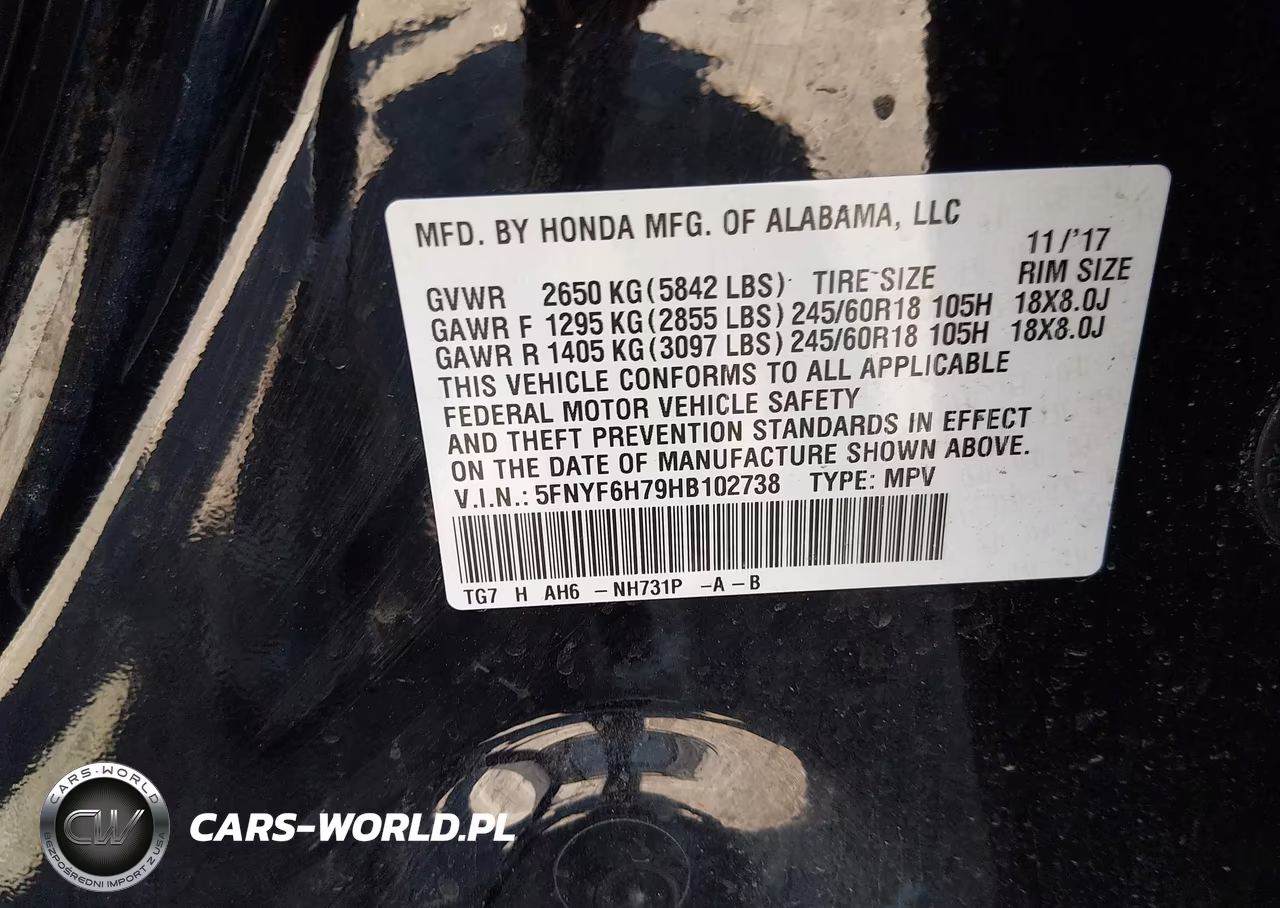 2017 Honda Pilot Ex-L VIN:5FNYF6H79HB102738 - 9