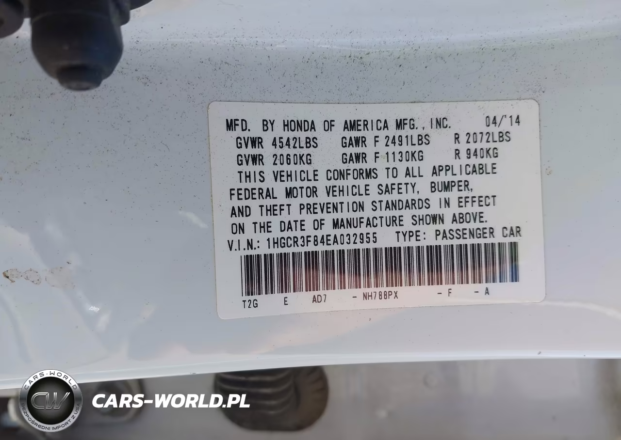 2014 Honda Accord Ex-L V-6 VIN:1HGCR3F84EA032955 - 9