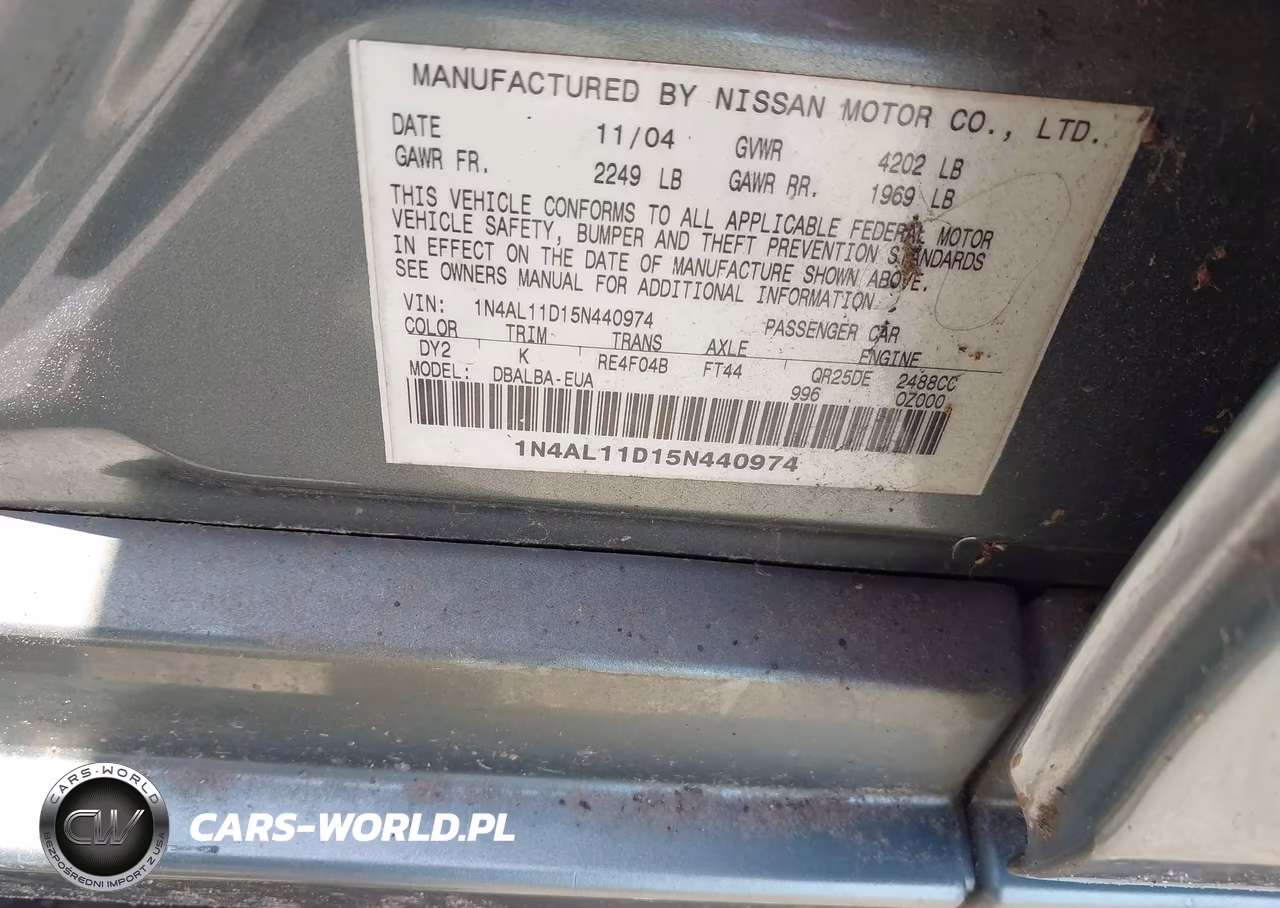 2005 Nissan Altima 2.5 S VIN:1N4AL11D15N440974 - 9