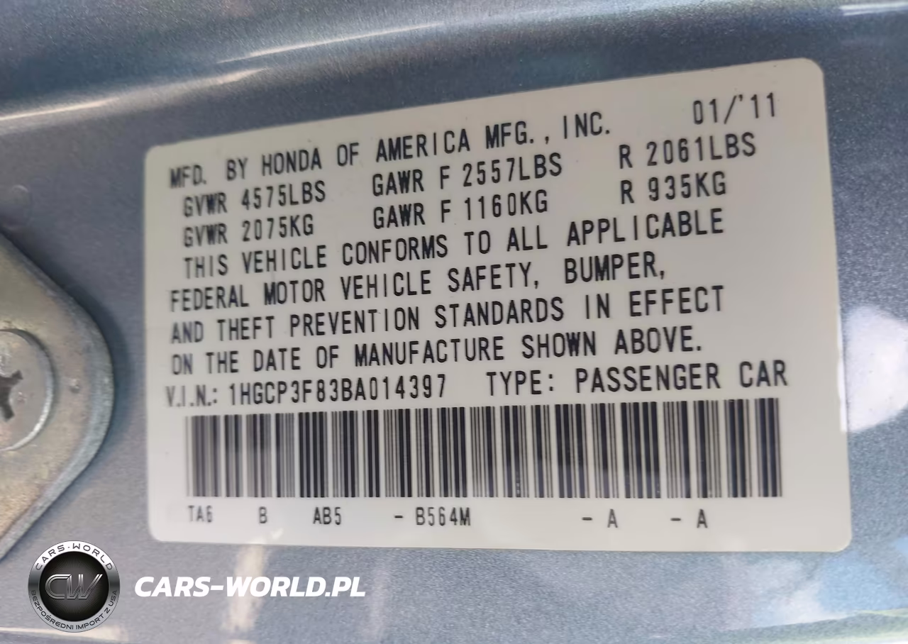 2011 Honda Accord 3.5 Ex-L VIN:1HGCP3F83BA014397 - 9