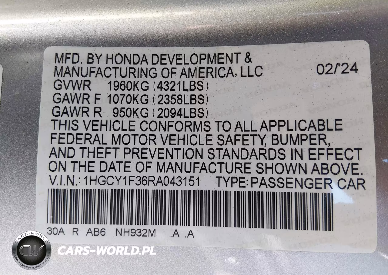 2024 Honda Accord Ex VIN:1HGCY1F36RA043151 - 9