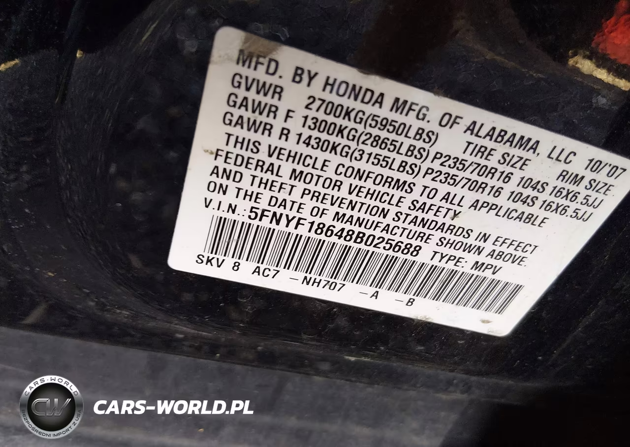 2008 Honda Pilot Ex-L VIN:5FNYF18648B025688 - 9