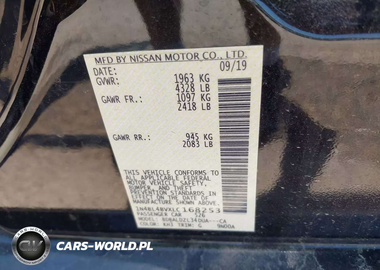 2020 Nissan Altima S Fwd VIN:1N4BL4BVXLC168253 - 9
