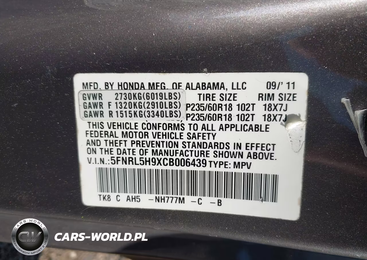 2012 Honda Odyssey Touring-Touring Elite VIN:5FNRL5H9XCB006439 - 9