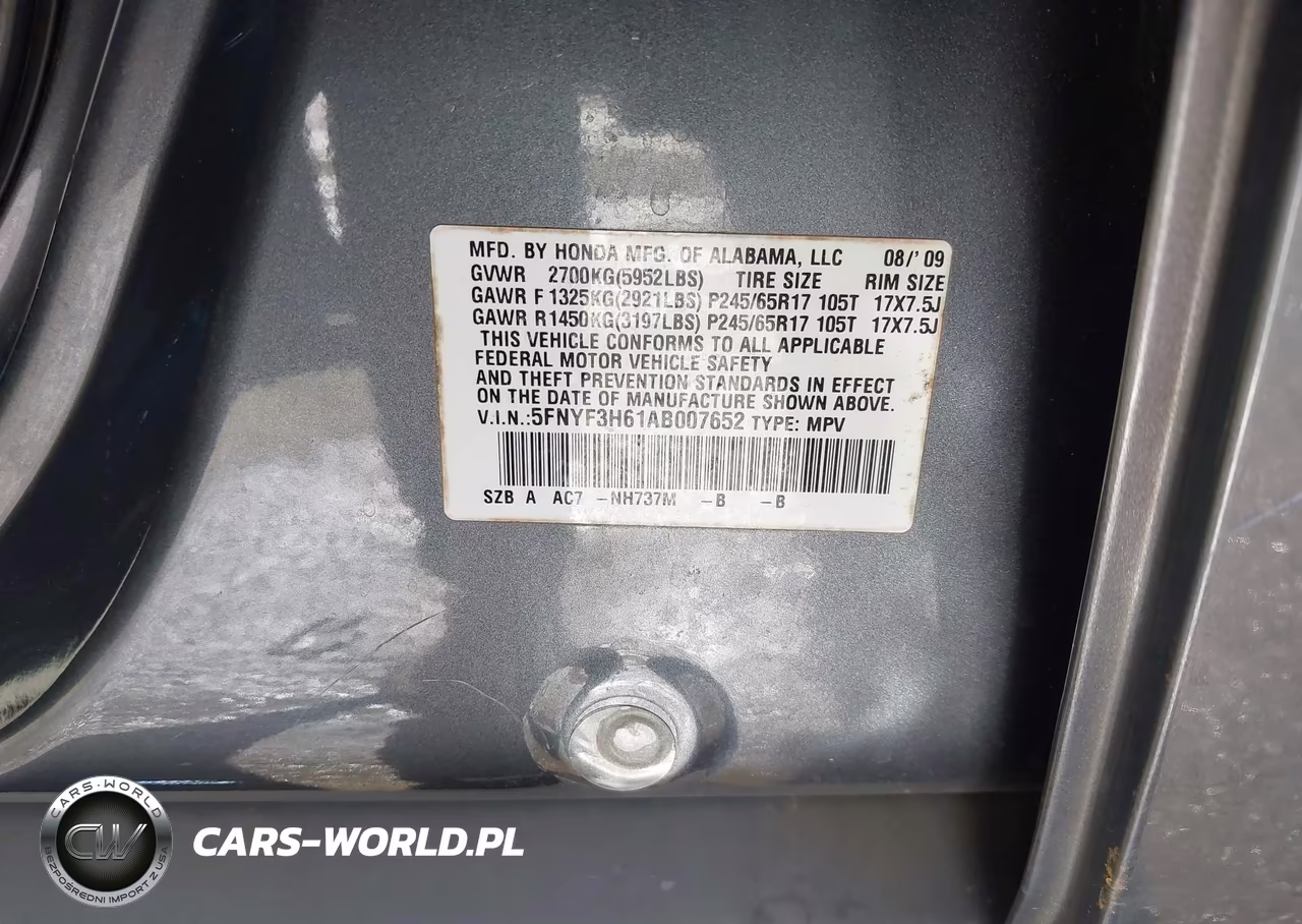 2010 Honda Pilot Ex-L VIN:5FNYF3H61AB007652 - 9
