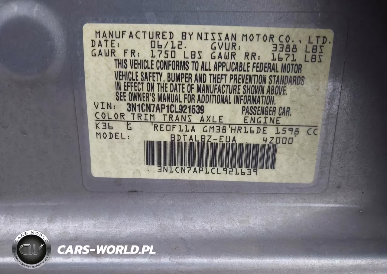 2012 Nissan Versa 1.6 Sv VIN:3N1CN7AP1CL921639 - 9