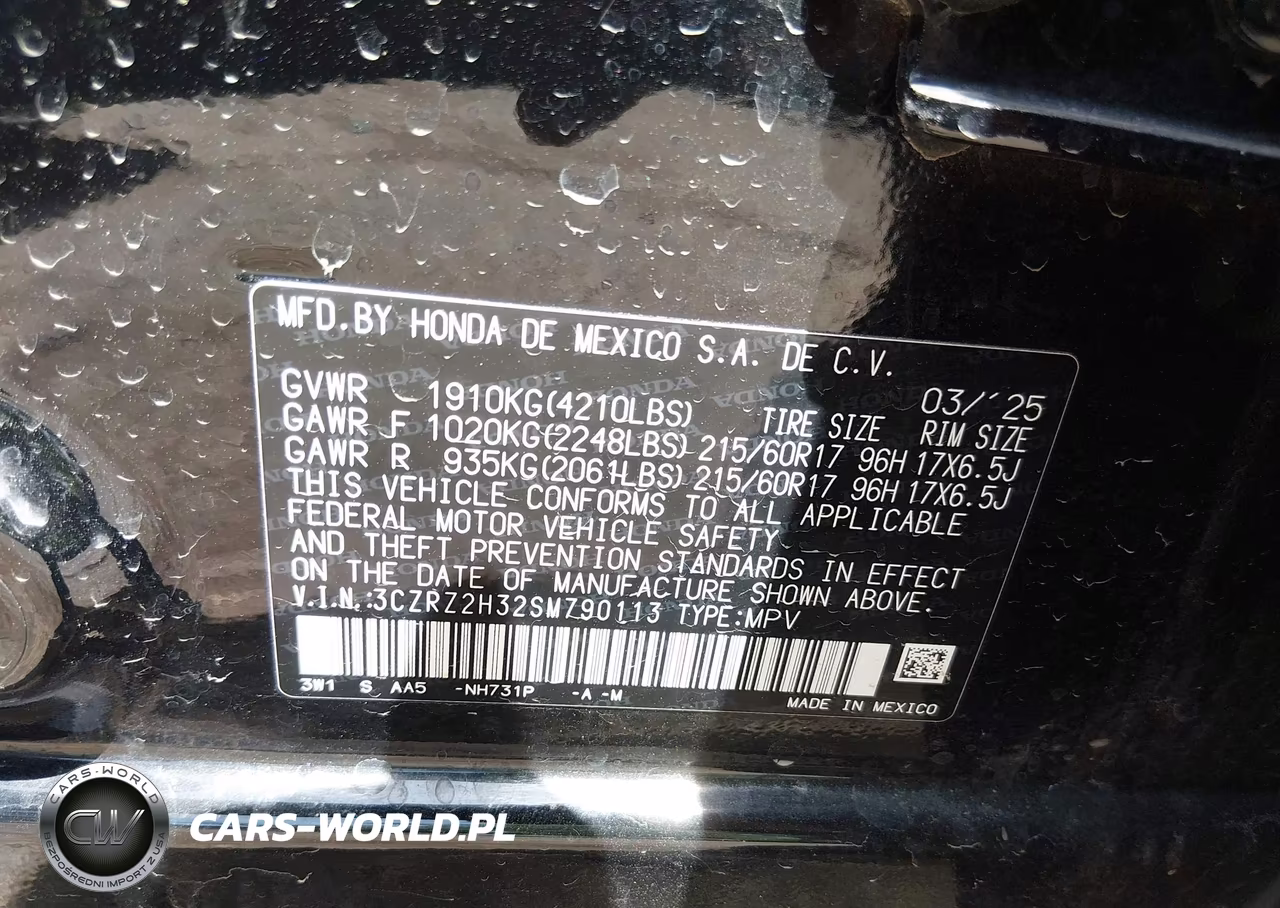 2025 Honda Hr-V Awd Lx VIN:3CZRZ2H32SM790113 - 9