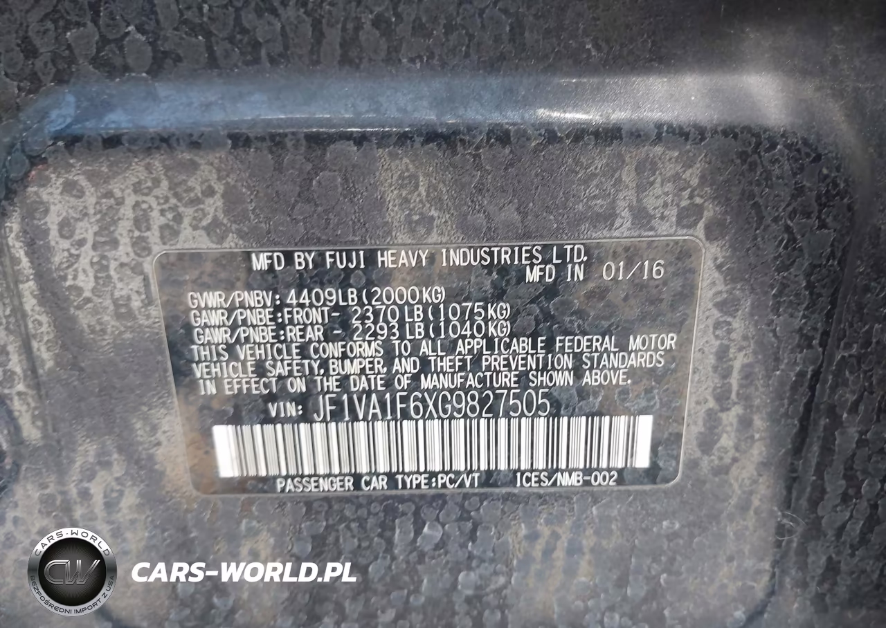 2016 Subaru Wrx Premium VIN:JF1VA1F6XG9827505 - 9