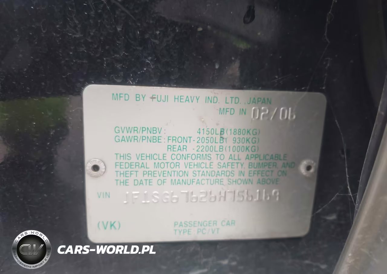 2006 Subaru Car VIN:JF1SG67626H756169 - 9