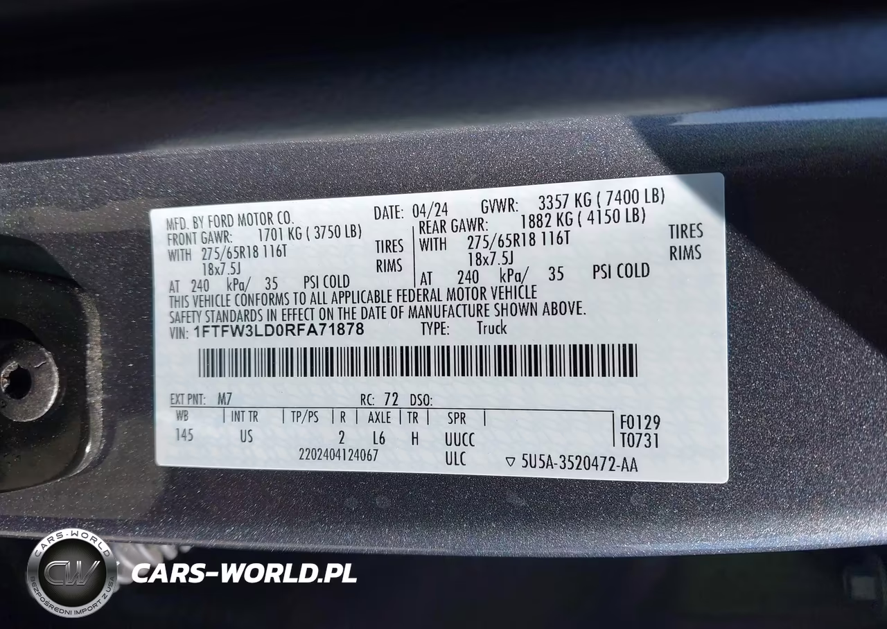 2024 Ford F-150 Xlt VIN:1FTFW3LD0RFA71878 - 9
