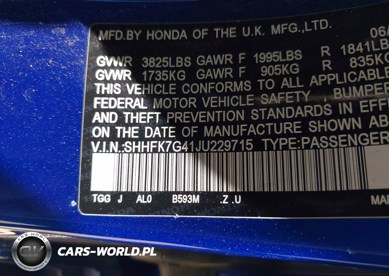 2018 Honda Civic Sport VIN:SHHFK7G41JU229715 - 9