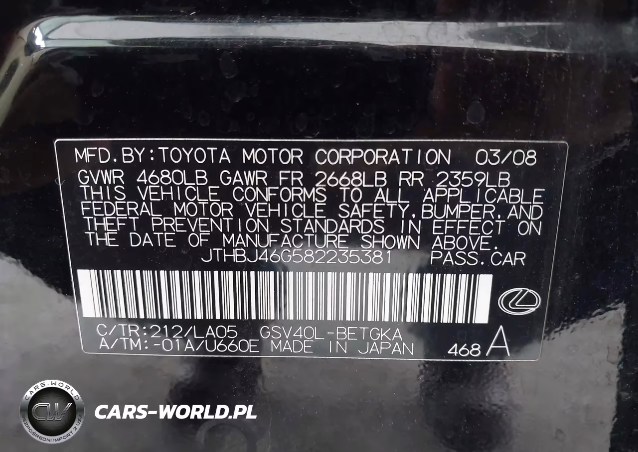 2008 Lexus Es 350 VIN:JTHBJ46G582235381 - 9