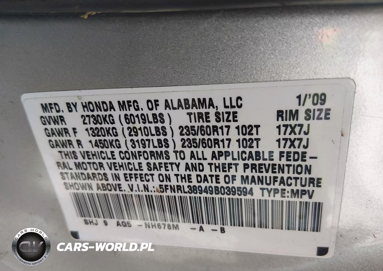 2009 Honda Odyssey Touring VIN:5FNRL38949B039594 - 9