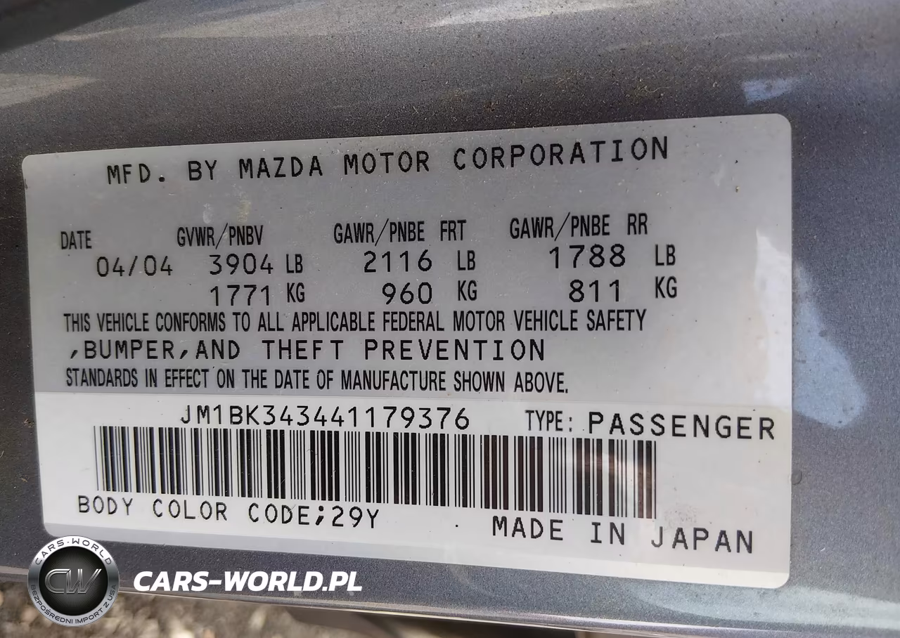 2004 Mazda Mazda3 S VIN:JM1BK343441179376 - 9