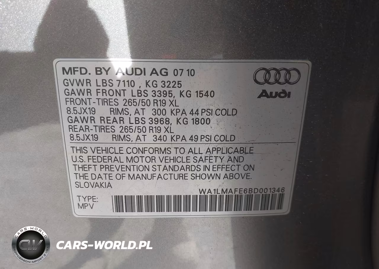 2011 Audi Q7 3.0 Tdi Premium VIN:WA1LMAFE6BD001346 - 9