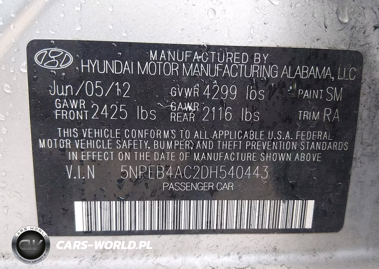 2013 Hyundai Sonata Gls VIN:5NPEB4AC2DH540443 - 9