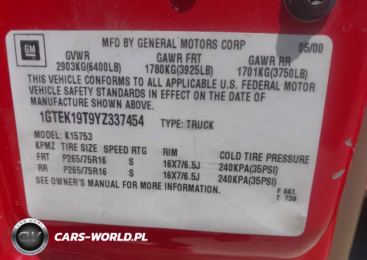 2000 GMC Sierra 1500 Sle VIN:1GTEK19T9YZ337454 - 9