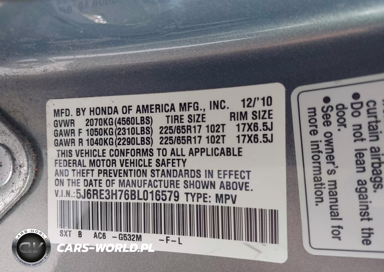 2011 Honda Cr-V Ex-L VIN:5J6RE3H76BL016579 - 9