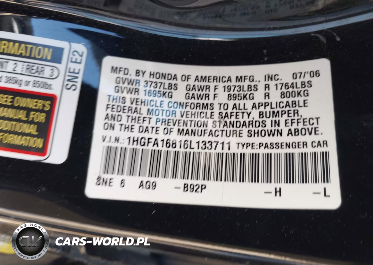 2006 Honda Civic Ex VIN:1HGFA16816L133711 - 9