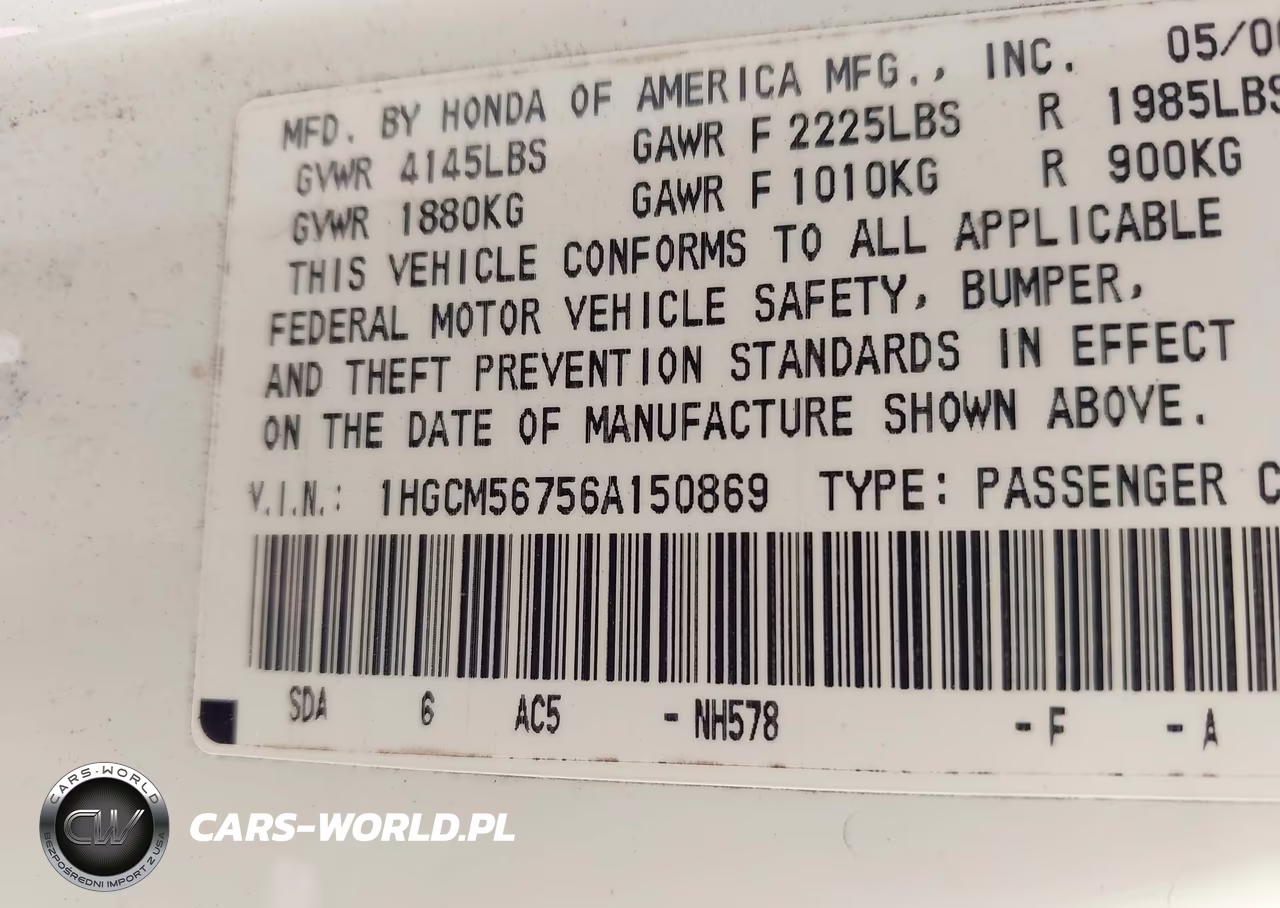 2006 Honda Accord 2.4 Ex VIN:1HGCM56756A150869 - 9