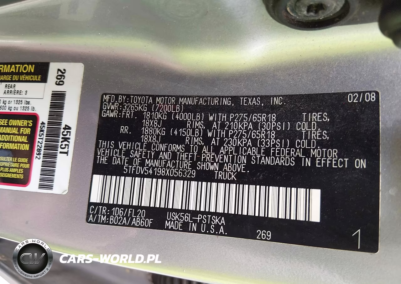 2008 Toyota Tundra Sr5 5.7L V8 VIN:5TFDV54198X056329 - 9