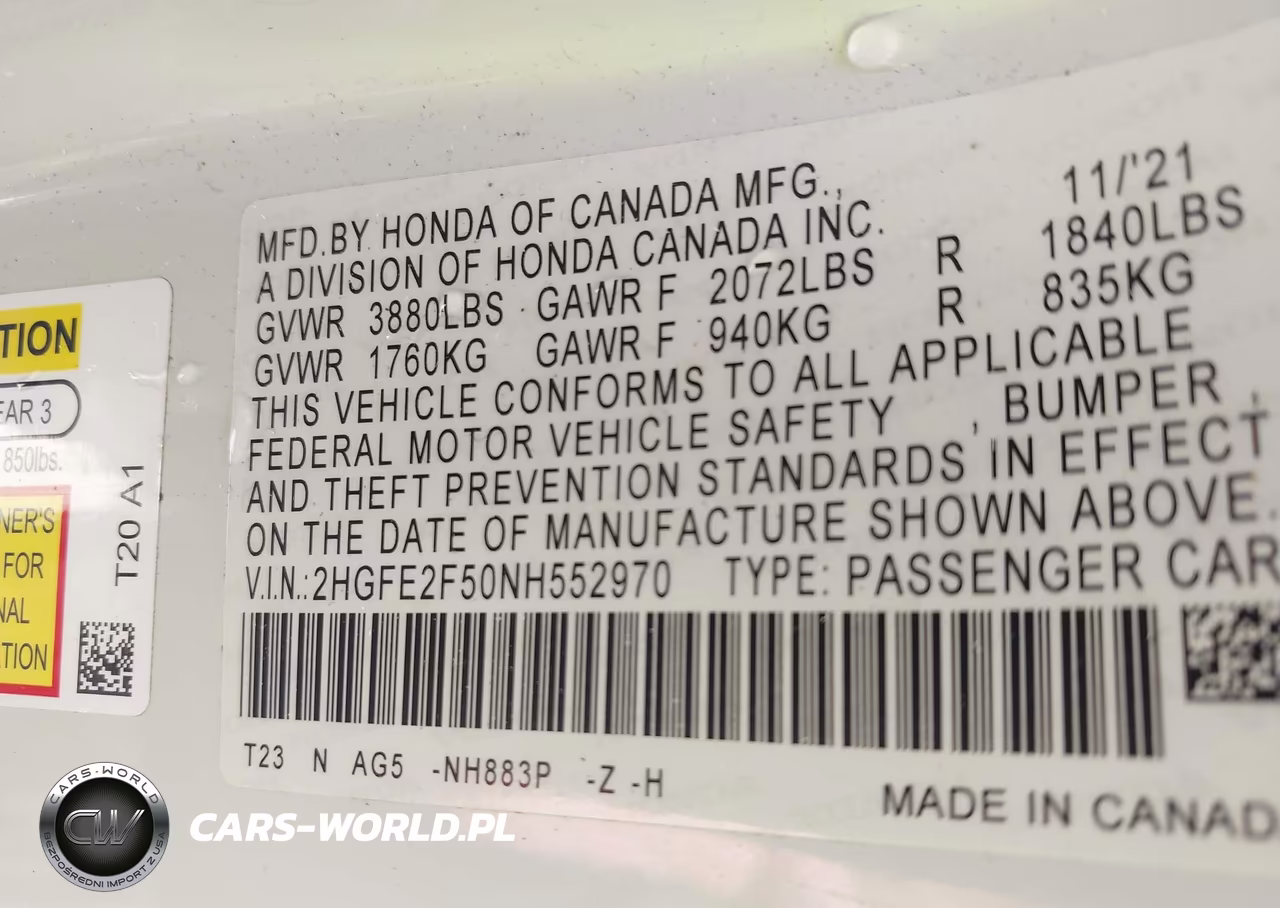 2022 Honda Civic Sport VIN:2HGFE2F50NH552970 - 9
