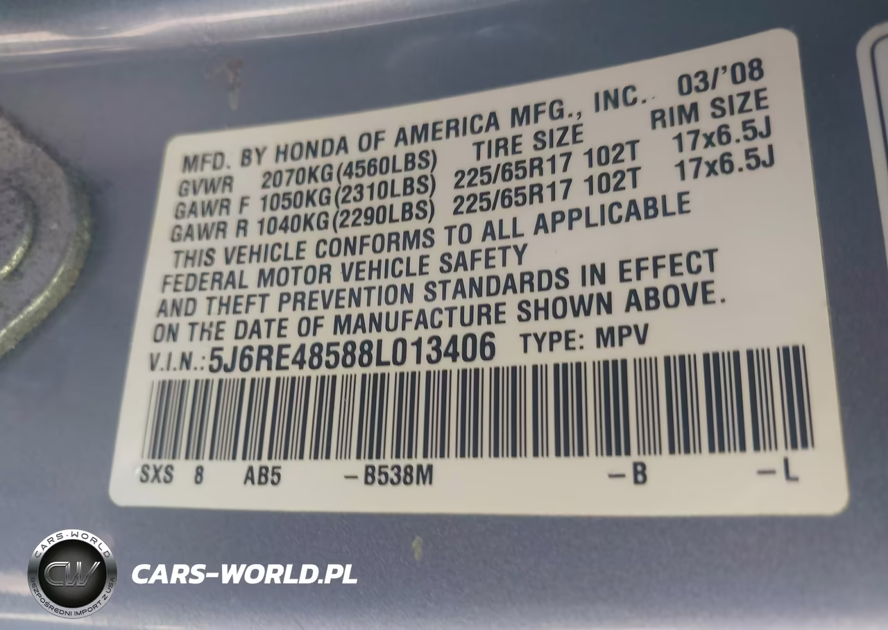 2008 Honda Cr-V Ex VIN:5J6RE48588L013406 - 9